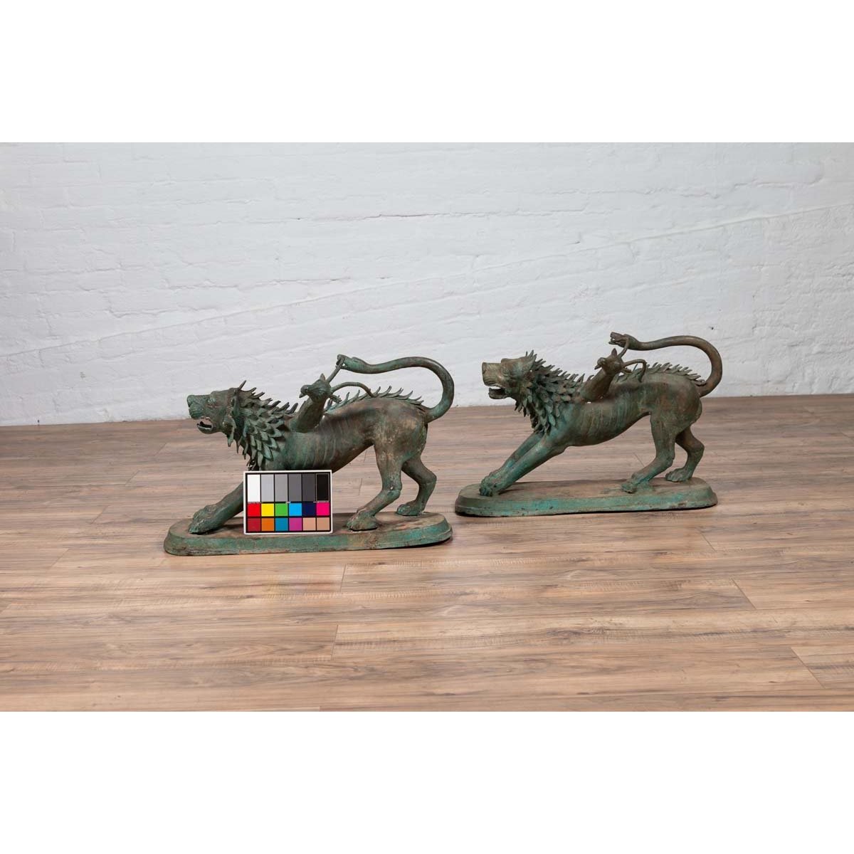 Pair of Contemporary Thai Cast Bronze Mythological Guardian Animal Sculptures-3. Asian & Chinese Furniture, Art, Antiques, Vintage Home Décor for sale at FEA Home