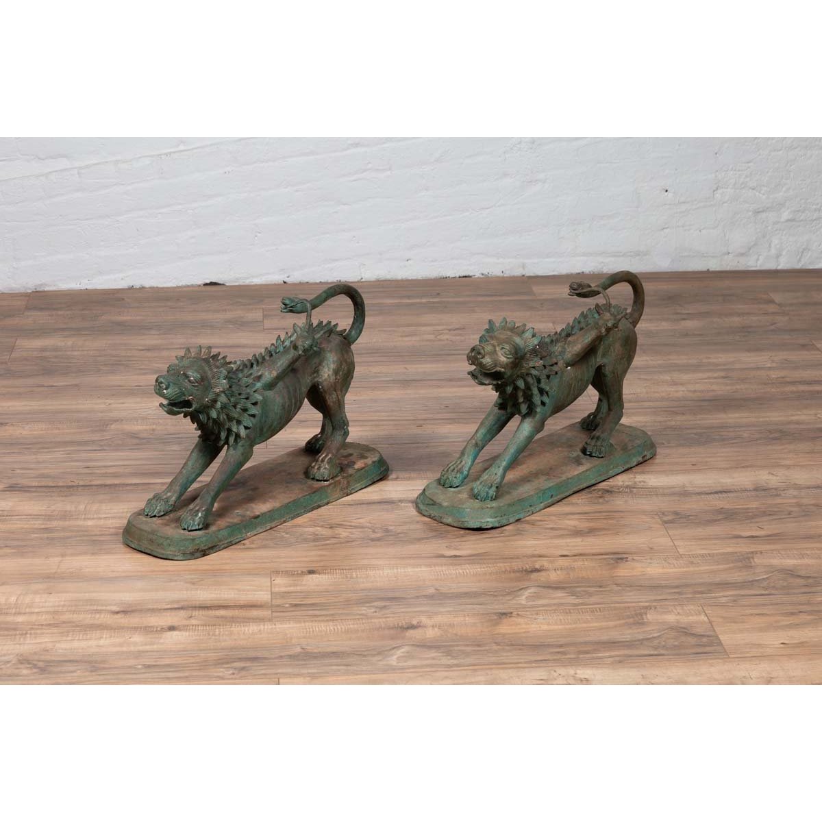 Pair of Contemporary Thai Cast Bronze Mythological Guardian Animal Sculptures-5. Asian & Chinese Furniture, Art, Antiques, Vintage Home Décor for sale at FEA Home