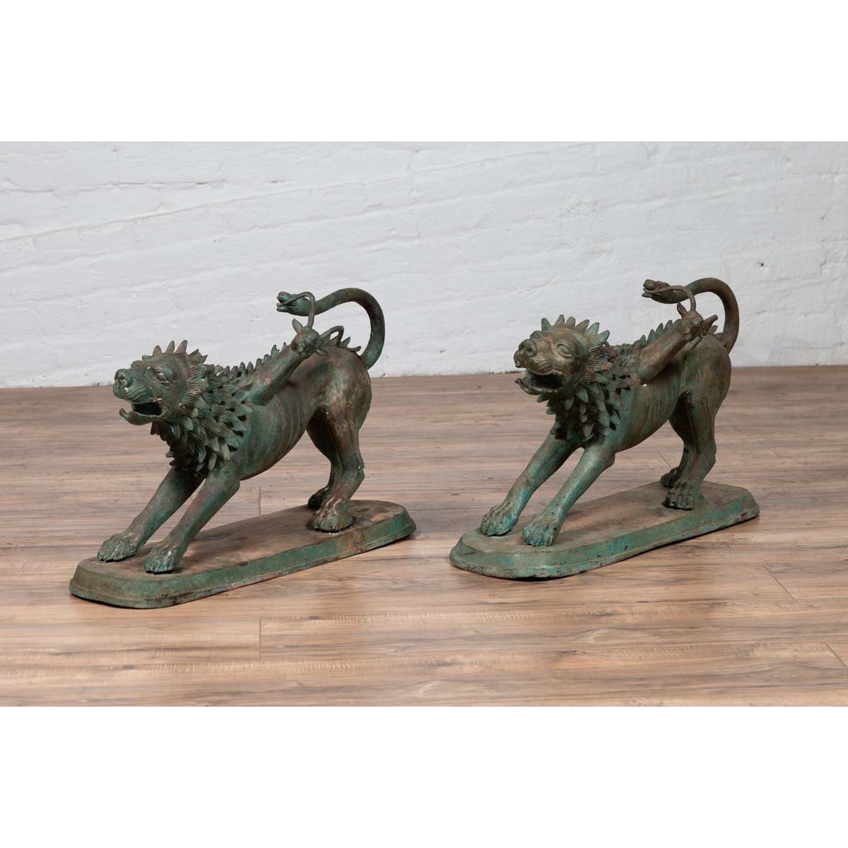 Pair of Contemporary Thai Cast Bronze Mythological Guardian Animal Sculptures-6. Asian & Chinese Furniture, Art, Antiques, Vintage Home Décor for sale at FEA Home
