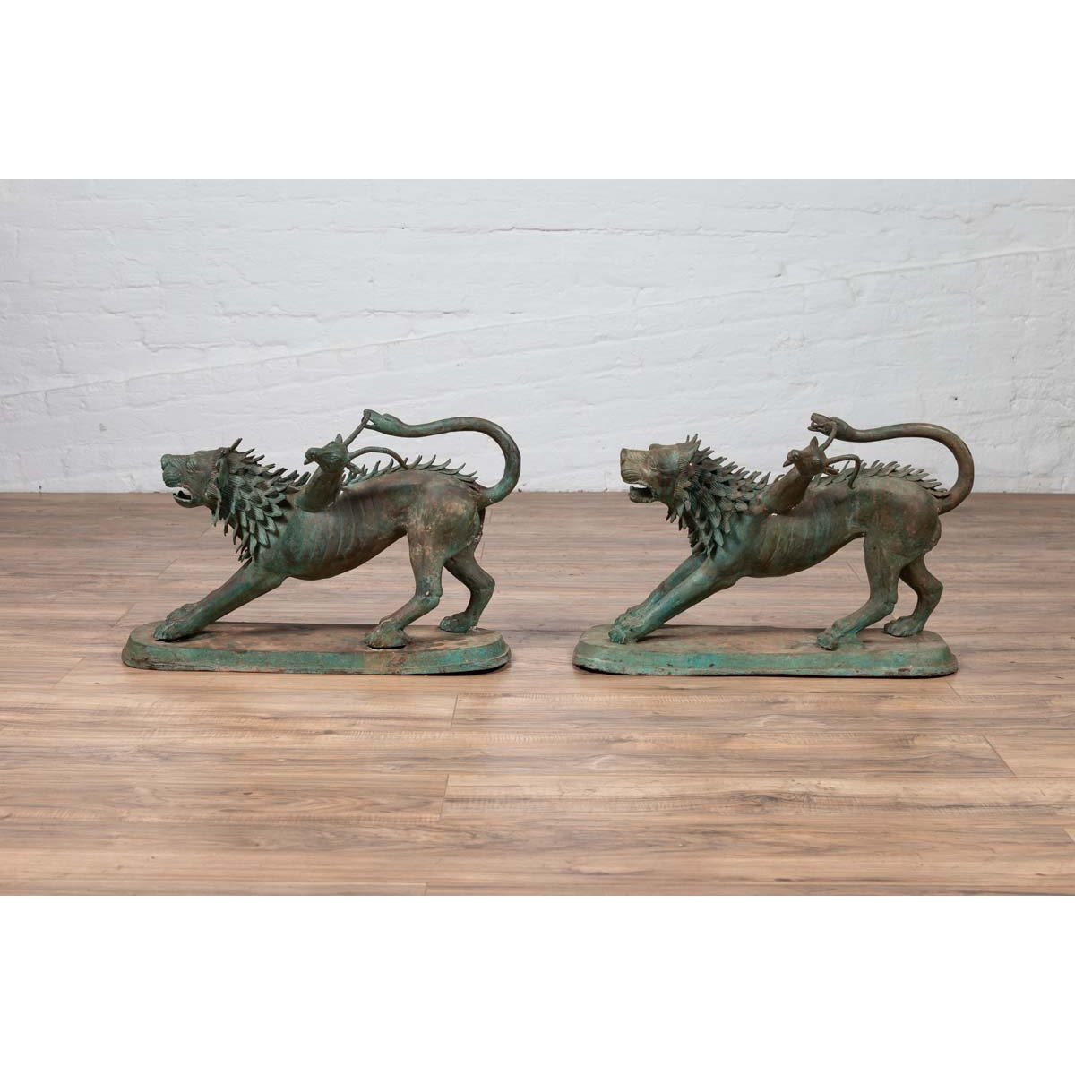 Pair of Contemporary Thai Cast Bronze Mythological Guardian Animal Sculptures-8. Asian & Chinese Furniture, Art, Antiques, Vintage Home Décor for sale at FEA Home