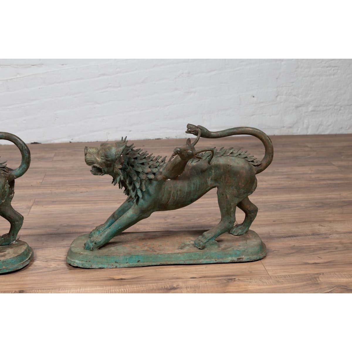 Pair of Contemporary Thai Cast Bronze Mythological Guardian Animal Sculptures-10. Asian & Chinese Furniture, Art, Antiques, Vintage Home Décor for sale at FEA Home