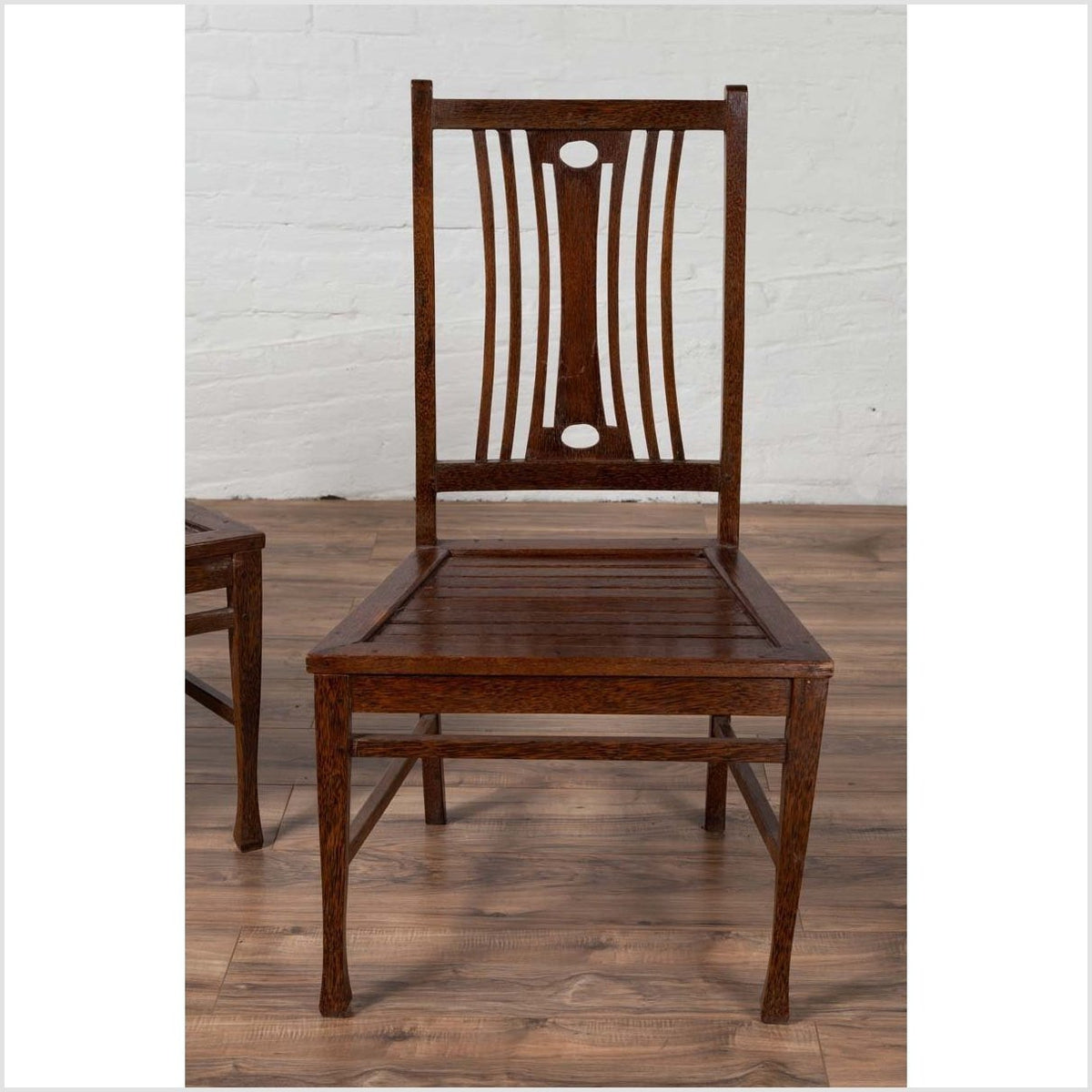 Pair of Mid-century Wooden Vintage Indonesian Side Chairs with Pierced Splats-4. Asian & Chinese Furniture, Art, Antiques, Vintage Home Décor for sale at FEA Home