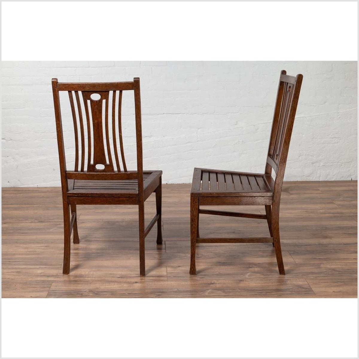 Pair of Mid-century Wooden Vintage Indonesian Side Chairs with Pierced Splats-6. Asian & Chinese Furniture, Art, Antiques, Vintage Home Décor for sale at FEA Home