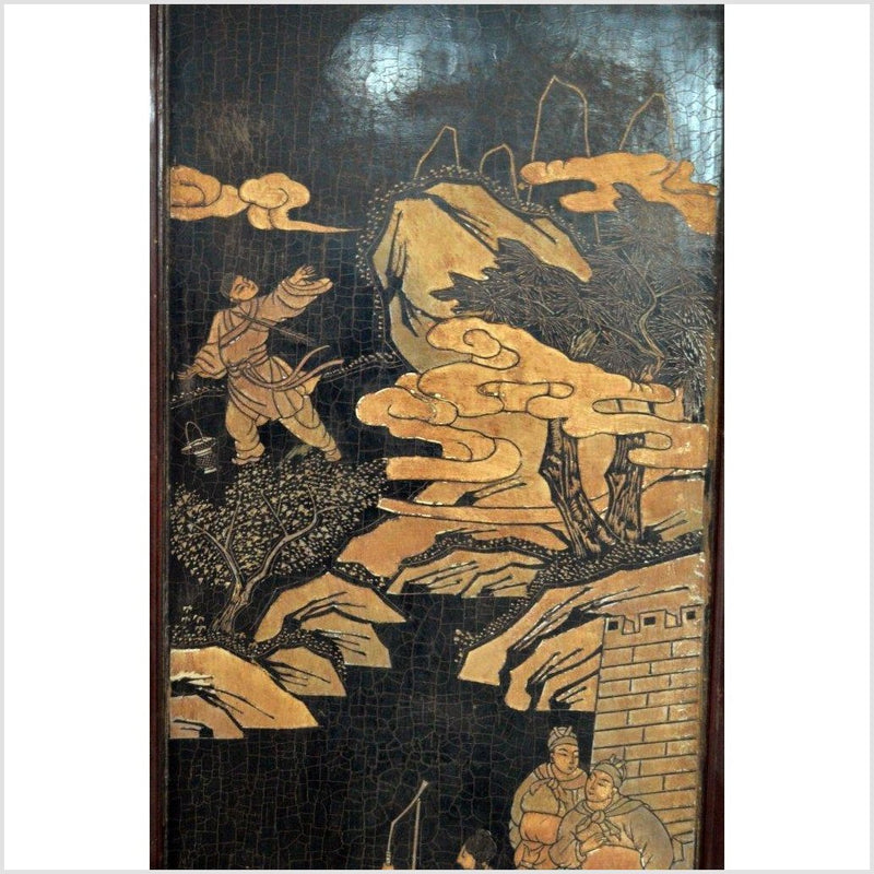 4-Panel Black Lacquered Screen with Chinoiserie-YN2839-10. Asian & Chinese Furniture, Art, Antiques, Vintage Home Décor for sale at FEA Home