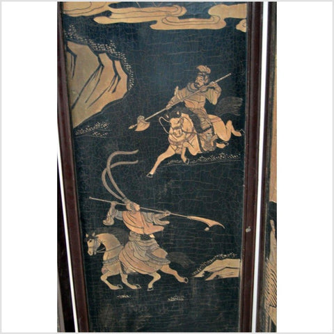 4-Panel Black Lacquered Screen with Chinoiserie-YN2839-12. Asian & Chinese Furniture, Art, Antiques, Vintage Home Décor for sale at FEA Home