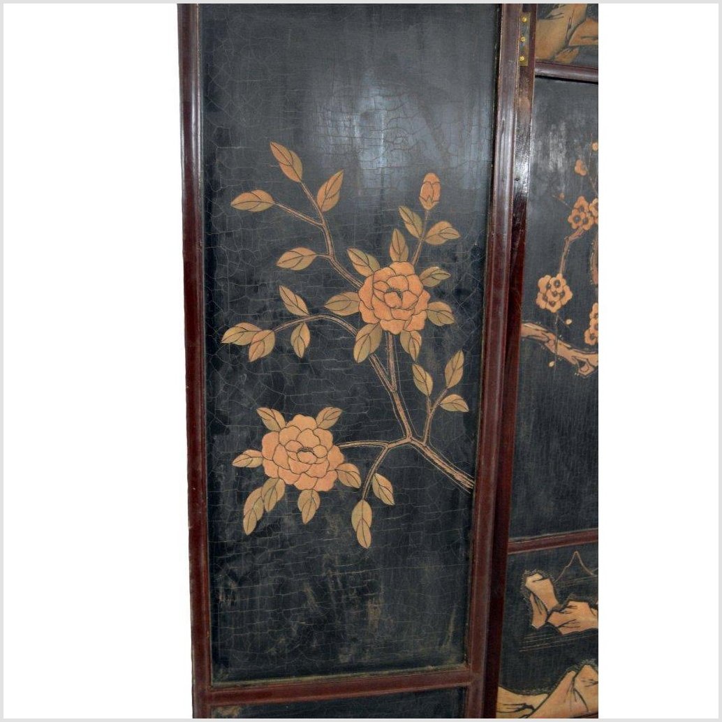 4-Panel Black Lacquered Screen with Chinoiserie-19. Asian & Chinese Furniture, Art, Antiques, Vintage Home Décor for sale at FEA Home