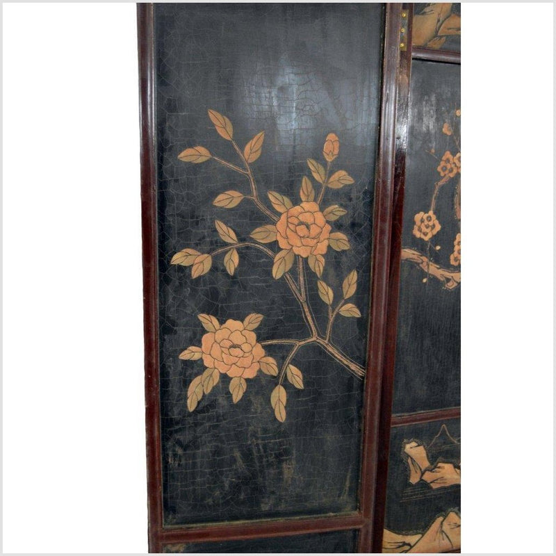 4-Panel Black Lacquered Screen with Chinoiserie-YN2839-19. Asian & Chinese Furniture, Art, Antiques, Vintage Home Décor for sale at FEA Home