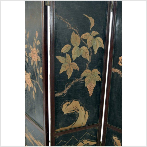 4-Panel Black Lacquered Screen with Chinoiserie-YN2839-20. Asian & Chinese Furniture, Art, Antiques, Vintage Home Décor for sale at FEA Home