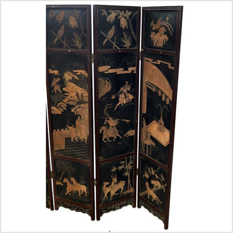 4-Panel Black Lacquered Screen with Chinoiserie-YN2839-2. Asian & Chinese Furniture, Art, Antiques, Vintage Home Décor for sale at FEA Home