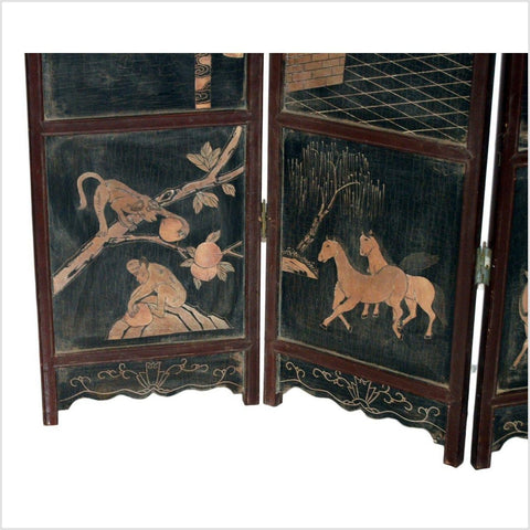4-Panel Black Lacquered Screen with Chinoiserie-YN2839-7. Asian & Chinese Furniture, Art, Antiques, Vintage Home Décor for sale at FEA Home