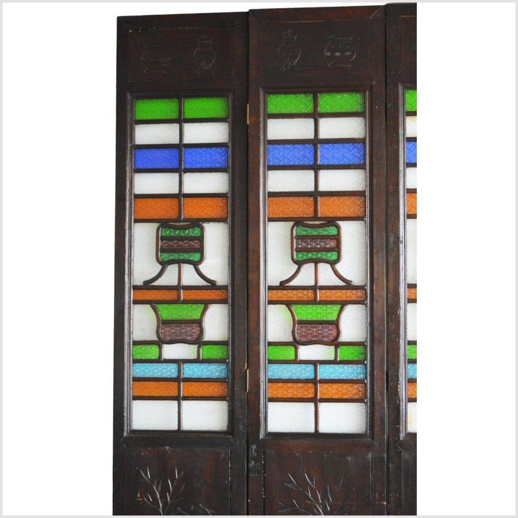 4-Panel Multi-Color Stained Glass and Carved Bottom Panels-YN2931-4. Asian & Chinese Furniture, Art, Antiques, Vintage Home Décor for sale at FEA Home