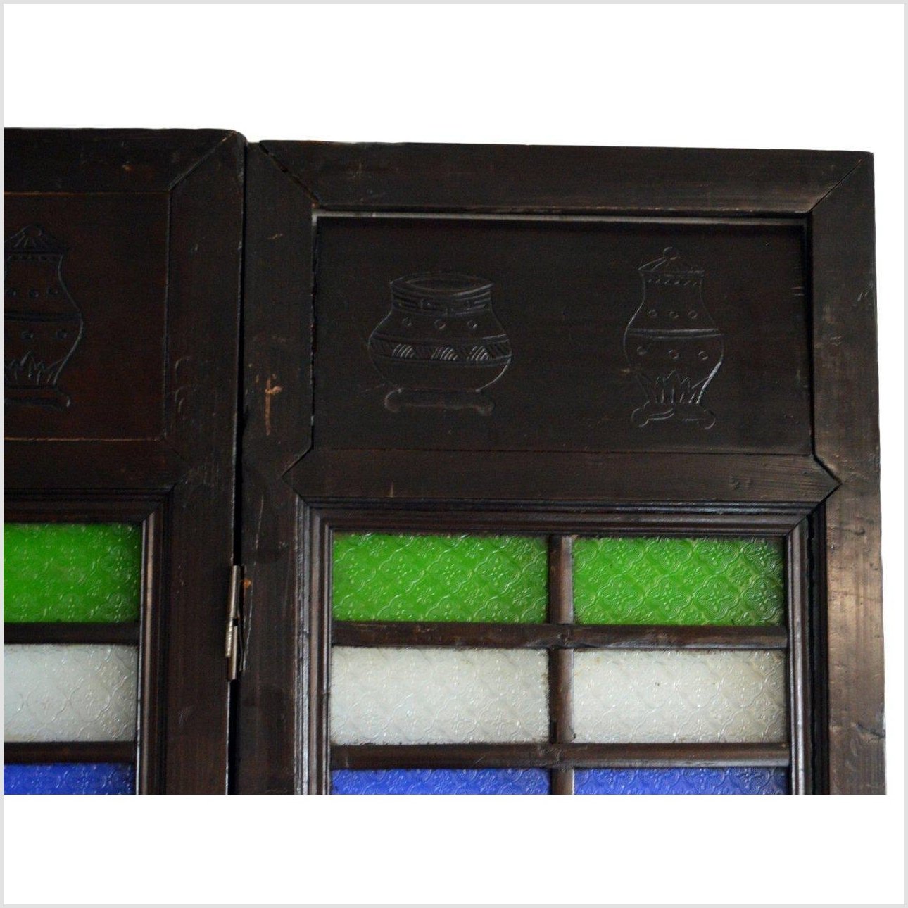 4-Panel Multi-Color Stained Glass and Carved Bottom Panels-YN2931-5. Asian & Chinese Furniture, Art, Antiques, Vintage Home Décor for sale at FEA Home