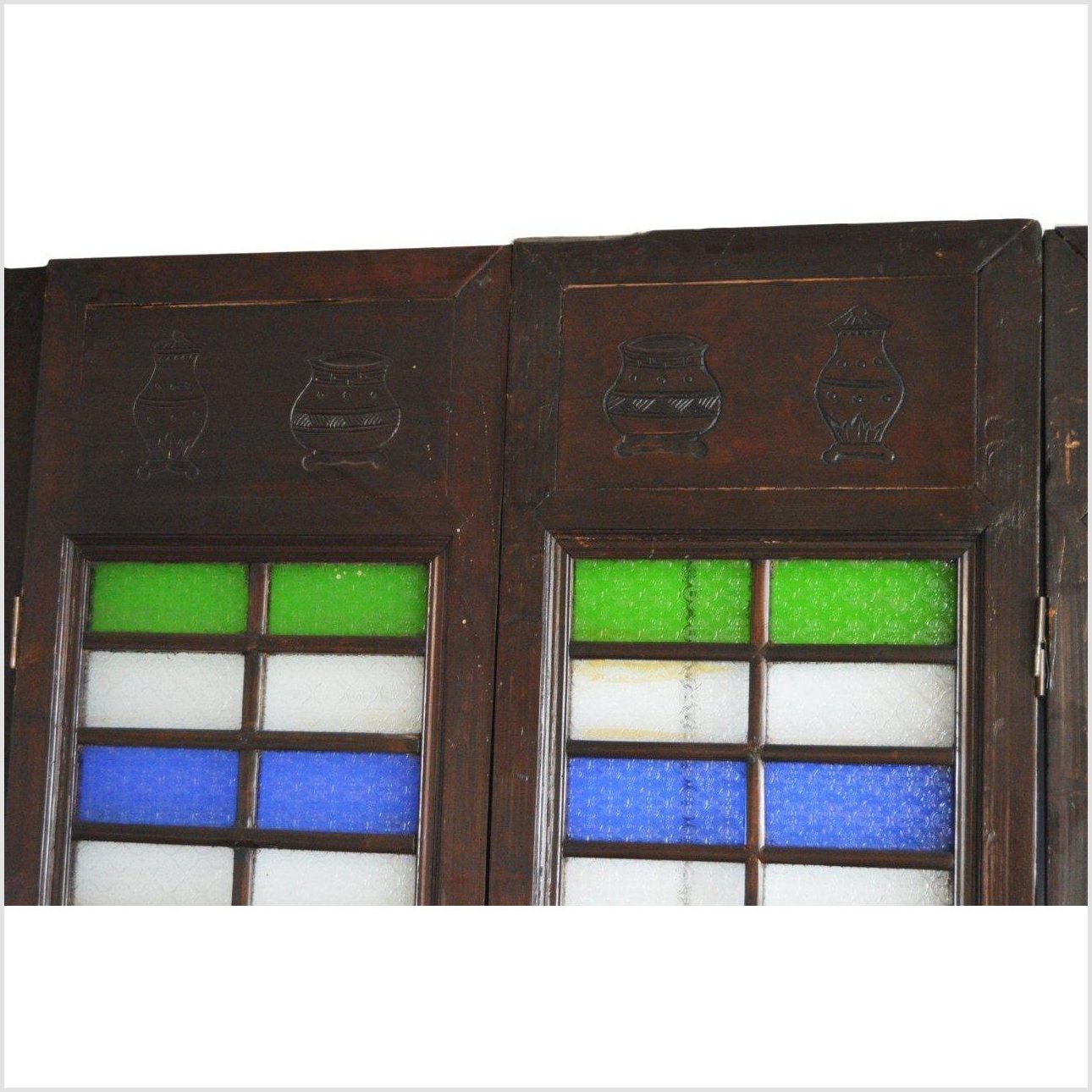 4-Panel Multi-Color Stained Glass and Carved Bottom Panels-YN2931-6. Asian & Chinese Furniture, Art, Antiques, Vintage Home Décor for sale at FEA Home