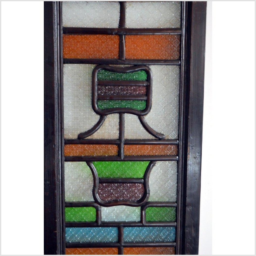 4-Panel Multi-Color Stained Glass and Carved Bottom Panels-YN2931-7. Asian & Chinese Furniture, Art, Antiques, Vintage Home Décor for sale at FEA Home