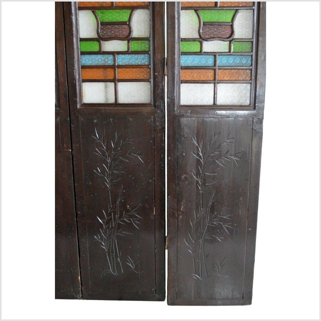 4-Panel Multi-Color Stained Glass and Carved Bottom Panels-YN2931-8. Asian & Chinese Furniture, Art, Antiques, Vintage Home Décor for sale at FEA Home