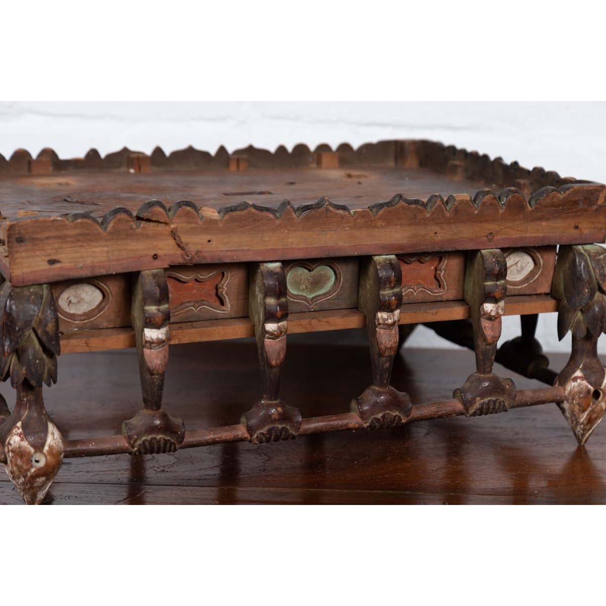 Petite Japanese Edo Period Folk Art Altar Table with Carved and Painted Motifs-12. Asian & Chinese Furniture, Art, Antiques, Vintage Home Décor for sale at FEA Home