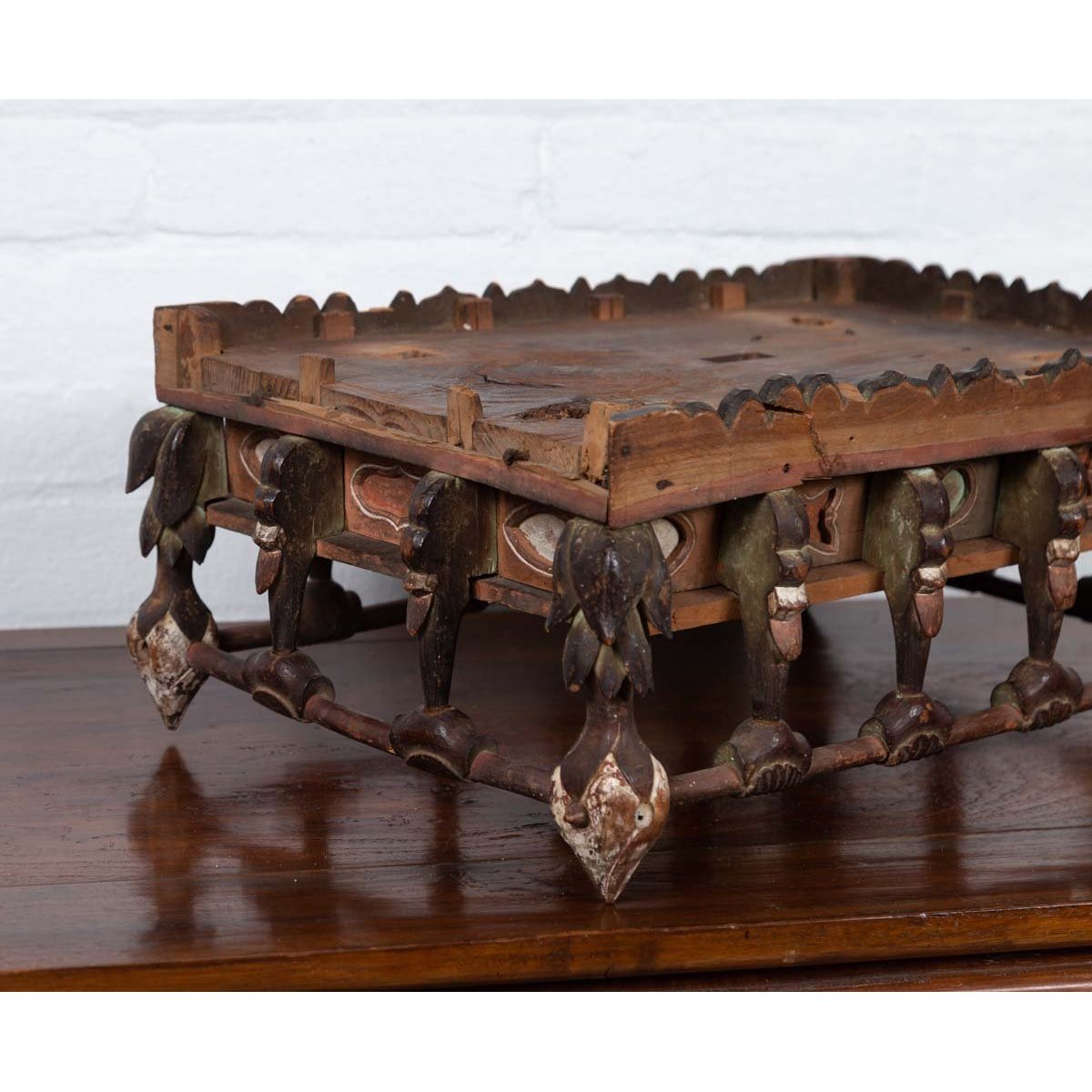 Petite Japanese Edo Period Folk Art Altar Table with Carved and Painted Motifs-13. Asian & Chinese Furniture, Art, Antiques, Vintage Home Décor for sale at FEA Home
