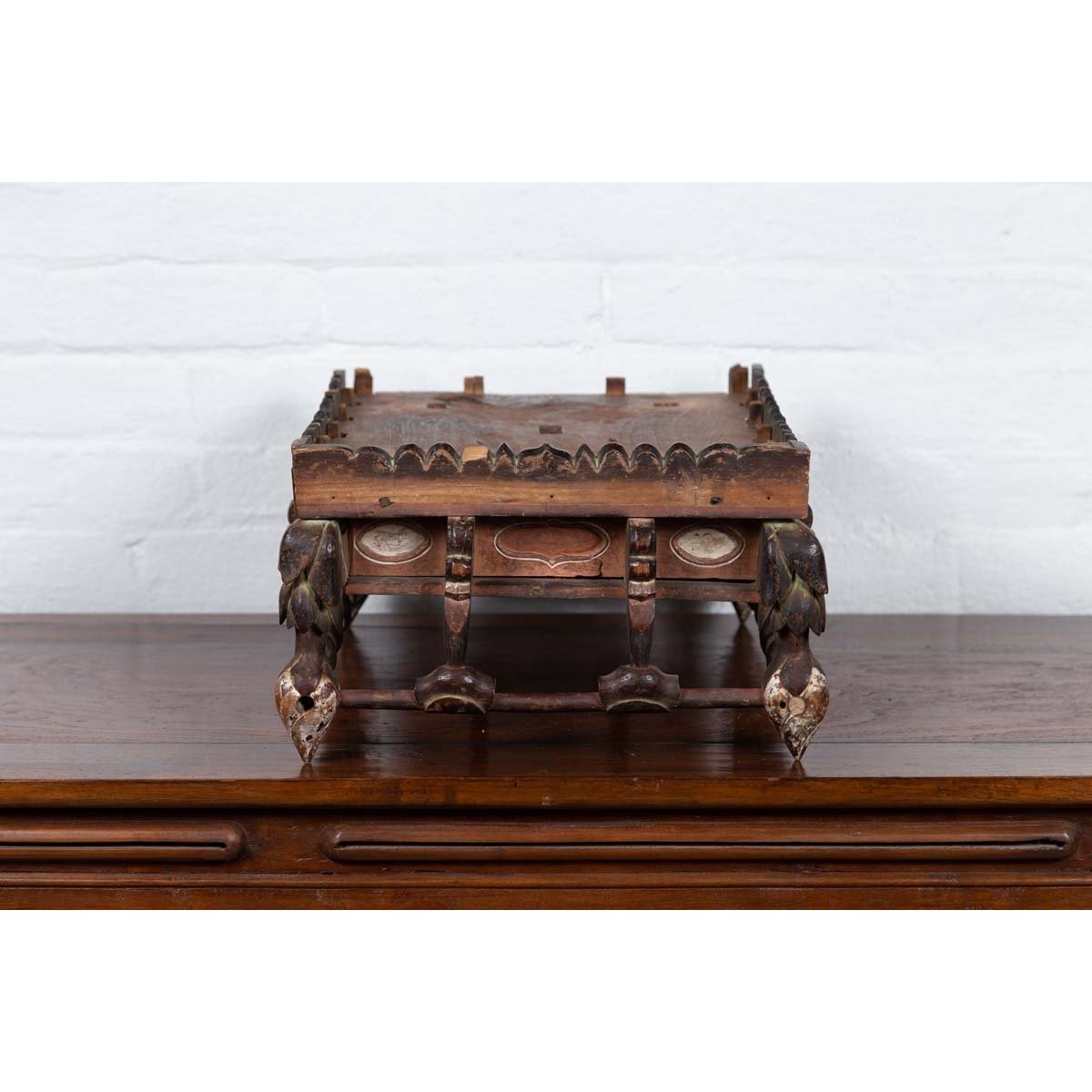 Petite Japanese Edo Period Folk Art Altar Table with Carved and Painted Motifs-15. Asian & Chinese Furniture, Art, Antiques, Vintage Home Décor for sale at FEA Home