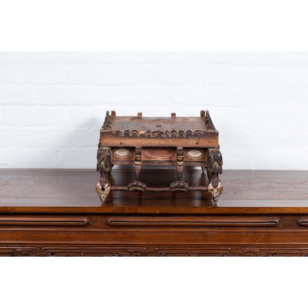 Petite Japanese Edo Period Folk Art Altar Table with Carved and Painted Motifs-16. Asian & Chinese Furniture, Art, Antiques, Vintage Home Décor for sale at FEA Home