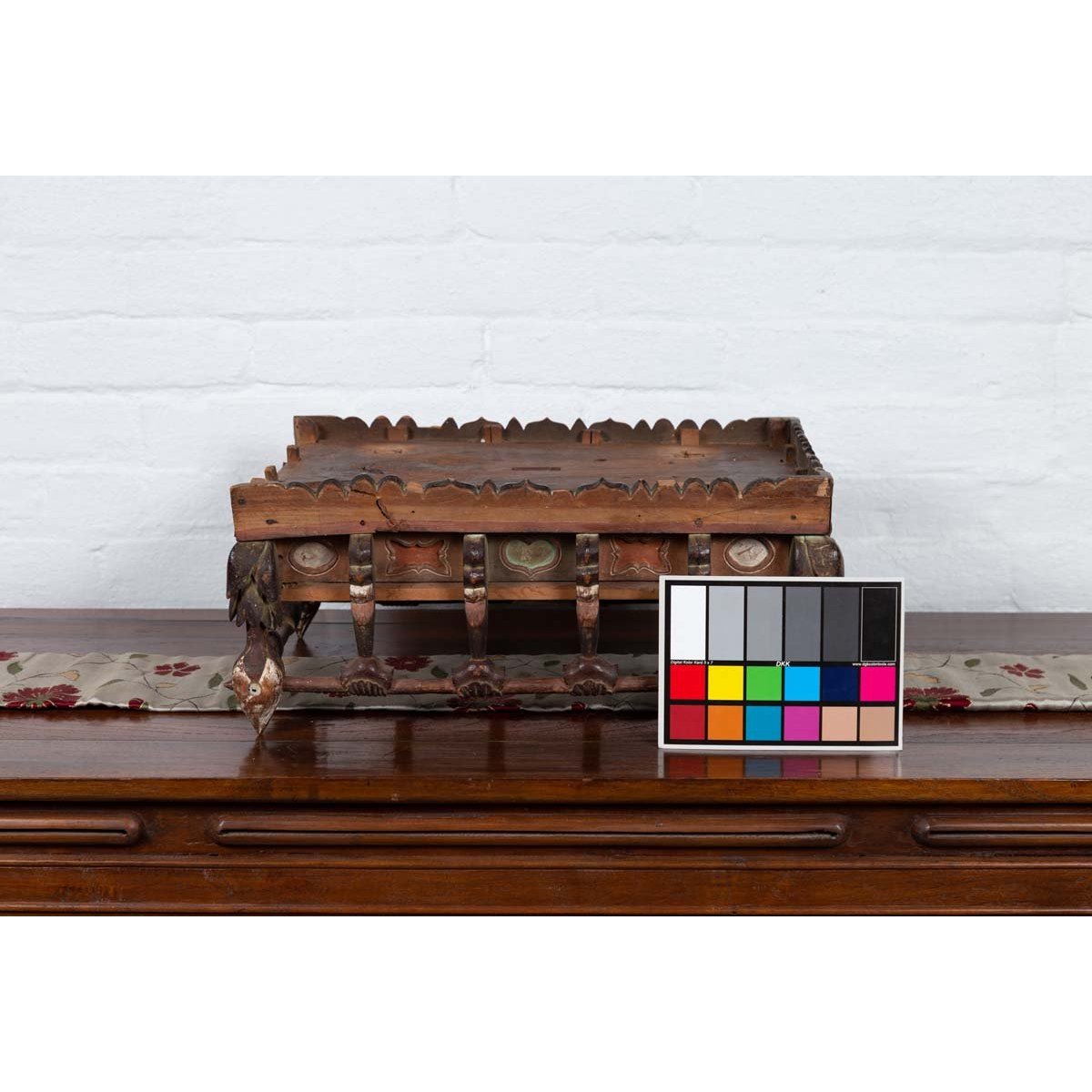 Petite Japanese Edo Period Folk Art Altar Table with Carved and Painted Motifs-3. Asian & Chinese Furniture, Art, Antiques, Vintage Home Décor for sale at FEA Home