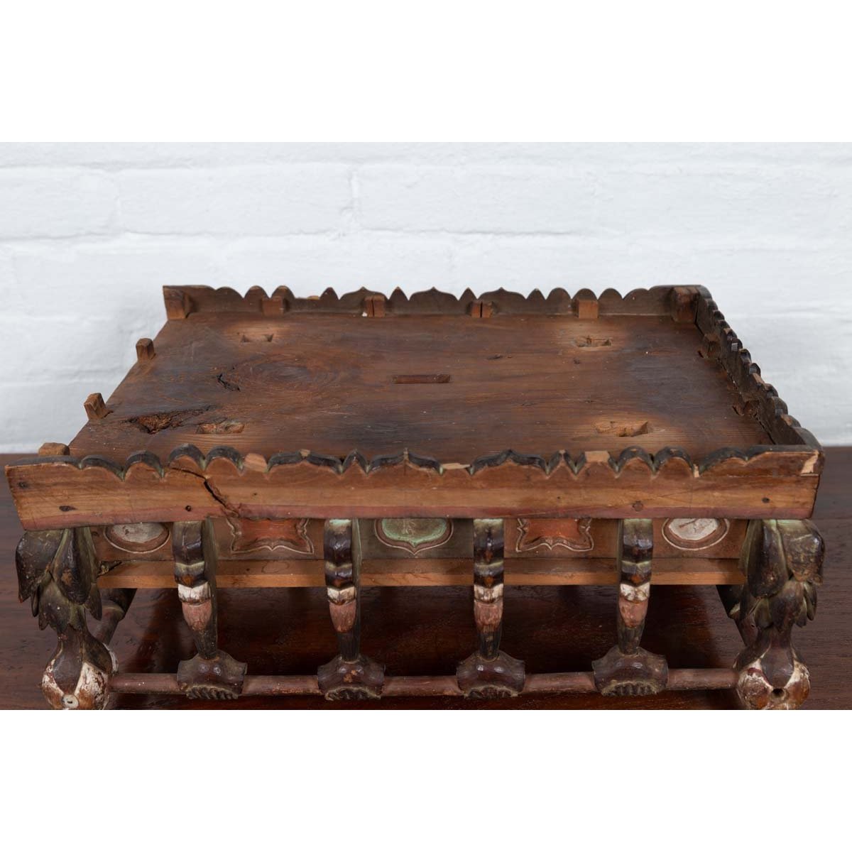 Petite Japanese Edo Period Folk Art Altar Table with Carved and Painted Motifs-6. Asian & Chinese Furniture, Art, Antiques, Vintage Home Décor for sale at FEA Home