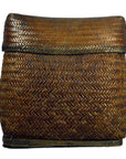 Close-up of a rectangular brown rattan basket with lid and chevron pattern, known as the Philippines Farmers Basket.