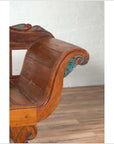 Plantation Javanese Teak Settee with Polychrome Décor and Out-Scrolling Arms-7. Asian & Chinese Furniture, Art, Antiques, Vintage Home Décor for sale at FEA Home