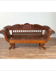 Plantation Javanese Teak Settee with Polychrome Décor and Out-Scrolling Arms-2. Asian & Chinese Furniture, Art, Antiques, Vintage Home Décor for sale at FEA Home