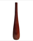Brown ceramic vase, tall and slender with textured finish, close-up on plain white background.