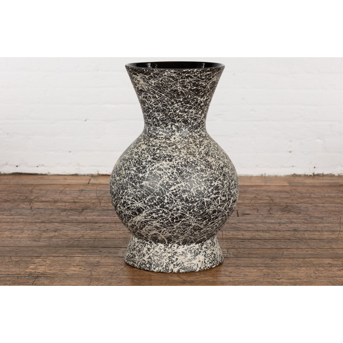 Prem Collection Artisan Made Black and White Vase with Dripping Décor-13. Asian & Chinese Furniture, Art, Antiques, Vintage Home Décor for sale at FEA Home