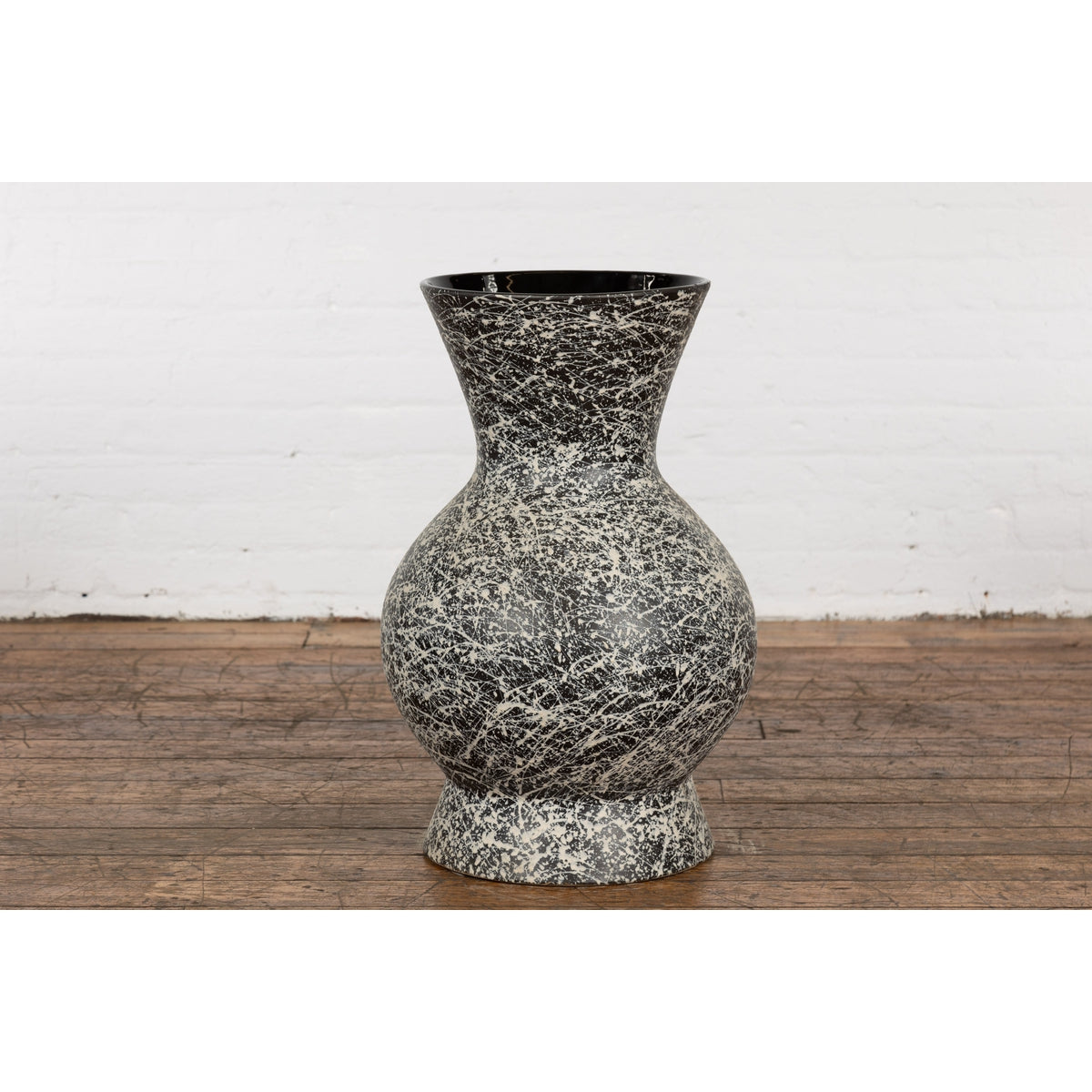 Prem Collection Artisan Made Black and White Vase with Dripping Décor-4. Asian & Chinese Furniture, Art, Antiques, Vintage Home Décor for sale at FEA Home