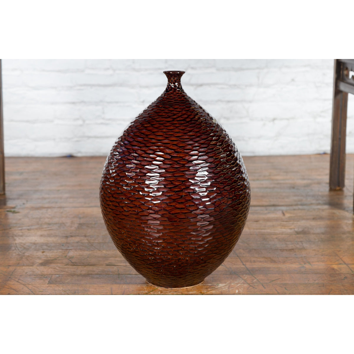 Prem Collection Handcrafted Burgundy Vase with Textured Honeycomb Style Motifs-10. Asian & Chinese Furniture, Art, Antiques, Vintage Home Décor for sale at FEA Home