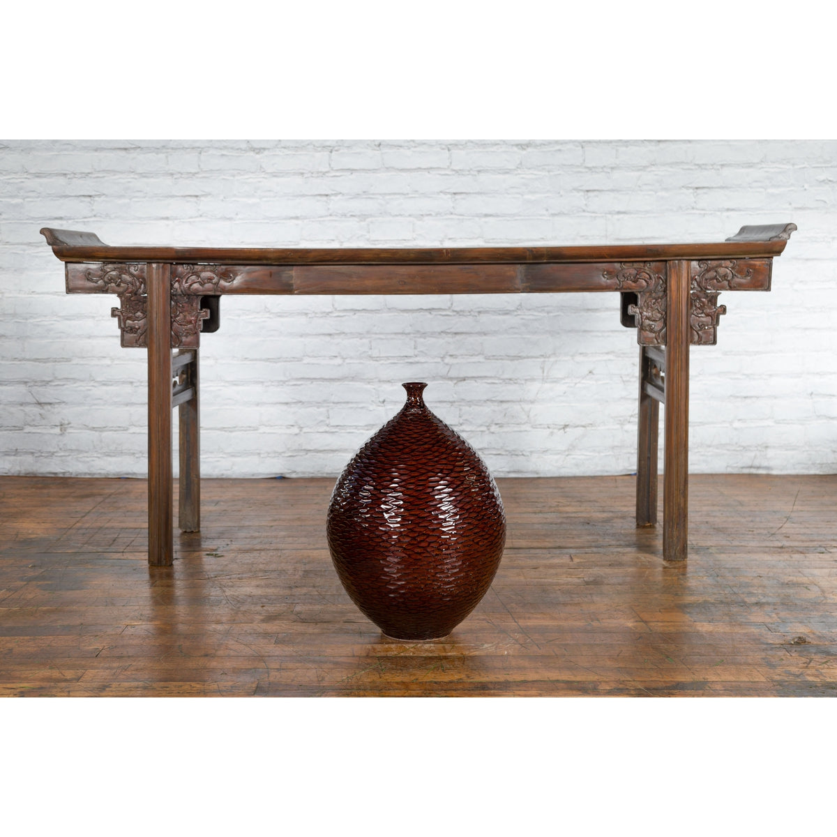 Prem Collection Handcrafted Burgundy Vase with Textured Honeycomb Style Motifs-11. Asian & Chinese Furniture, Art, Antiques, Vintage Home Décor for sale at FEA Home