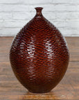 Prem Collection Handcrafted Burgundy Vase with Textured Honeycomb Style Motifs-13. Asian & Chinese Furniture, Art, Antiques, Vintage Home Décor for sale at FEA Home