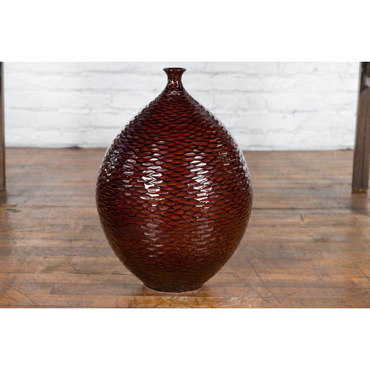 Prem Collection Handcrafted Burgundy Vase with Textured Honeycomb Style Motifs-15. Asian & Chinese Furniture, Art, Antiques, Vintage Home Décor for sale at FEA Home