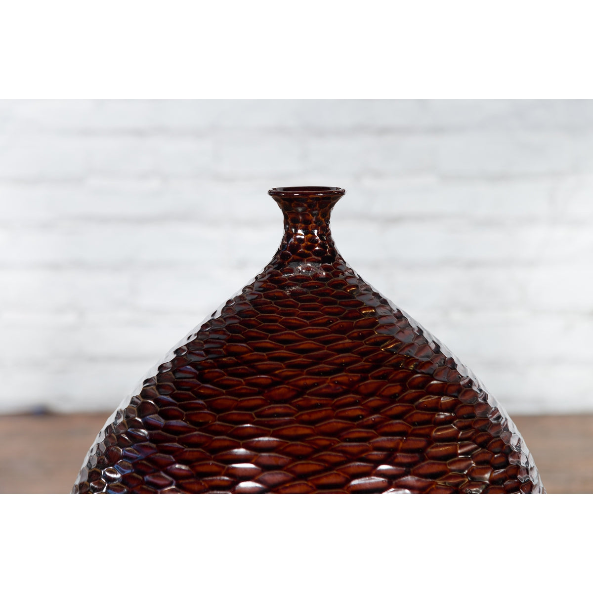Prem Collection Handcrafted Burgundy Vase with Textured Honeycomb Style Motifs-4. Asian & Chinese Furniture, Art, Antiques, Vintage Home Décor for sale at FEA Home