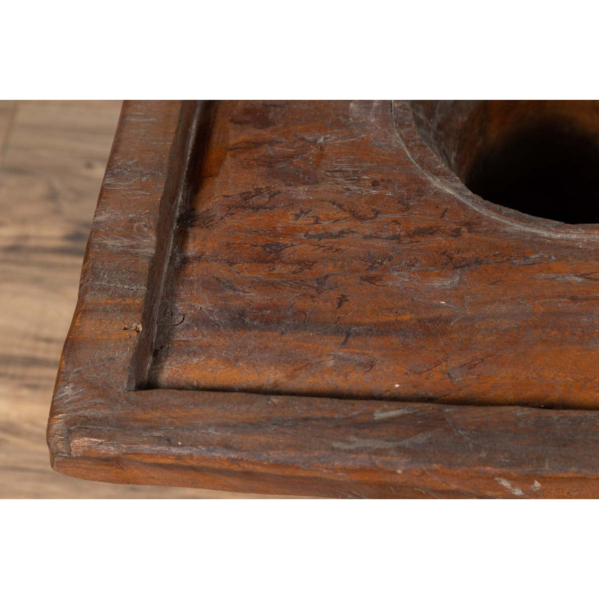 Primitive Wood Indonesian Brown Mortar Planter from the Early 20th Century-6. Asian & Chinese Furniture, Art, Antiques, Vintage Home Décor for sale at FEA Home