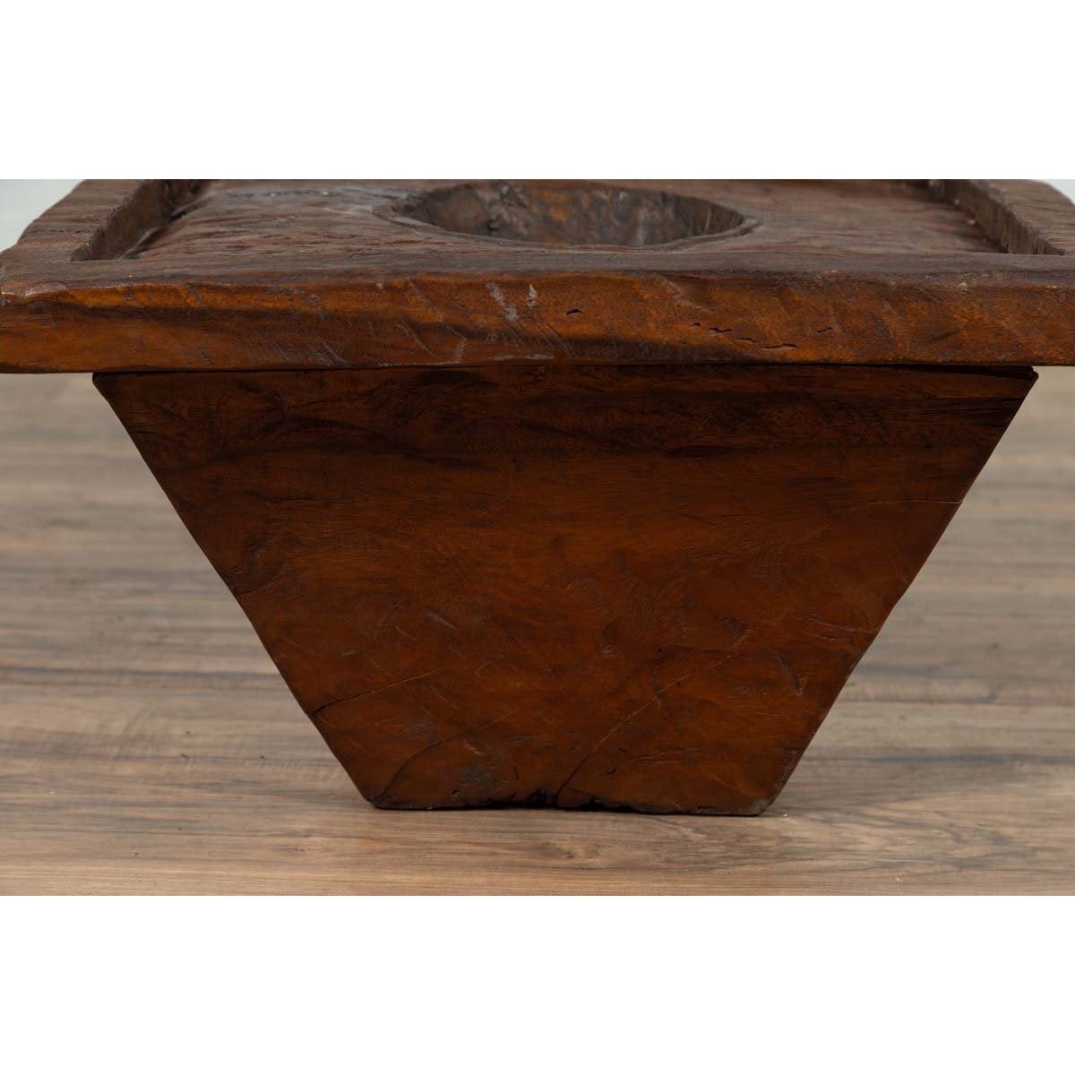 Primitive Wood Indonesian Brown Mortar Planter from the Early 20th Century-8. Asian & Chinese Furniture, Art, Antiques, Vintage Home Décor for sale at FEA Home