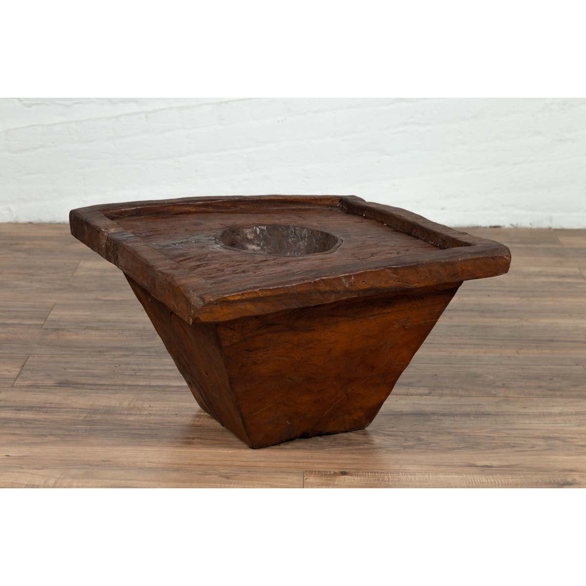 Primitive Wood Indonesian Brown Mortar Planter from the Early 20th Century-9. Asian & Chinese Furniture, Art, Antiques, Vintage Home Décor for sale at FEA Home