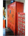 Red Compound Cabinet with Chinoiserie-3. Asian & Chinese Furniture, Art, Antiques, Vintage Home Décor for sale at FEA Home