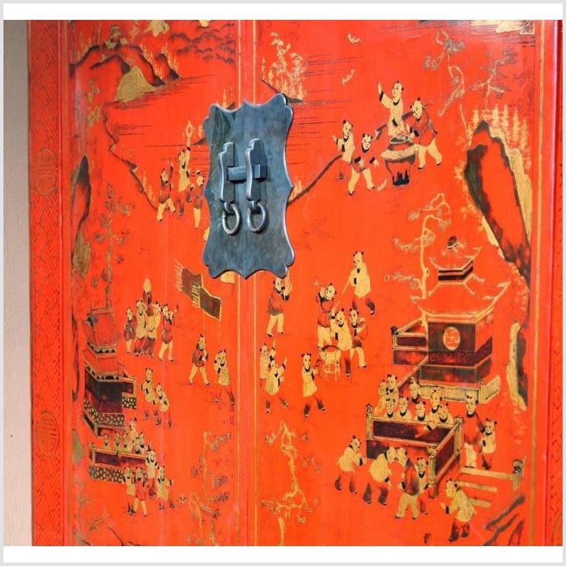 Red Compound Cabinet with Chinoiserie-4. Asian & Chinese Furniture, Art, Antiques, Vintage Home Décor for sale at FEA Home