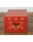 Red Lacquered Chinese Blanket Chest with Gilt Motifs and Guardian Lions-10. Asian & Chinese Furniture, Art, Antiques, Vintage Home Décor for sale at FEA Home