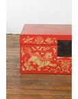 Red Lacquered Chinese Blanket Chest with Gilt Motifs and Guardian Lions-14. Asian & Chinese Furniture, Art, Antiques, Vintage Home Décor for sale at FEA Home