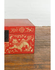 Red Lacquered Chinese Blanket Chest with Gilt Motifs and Guardian Lions-15. Asian & Chinese Furniture, Art, Antiques, Vintage Home Décor for sale at FEA Home