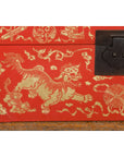 Red Lacquered Chinese Blanket Chest with Gilt Motifs and Guardian Lions-16. Asian & Chinese Furniture, Art, Antiques, Vintage Home Décor for sale at FEA Home