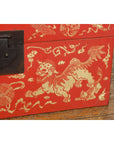 Red Lacquered Chinese Blanket Chest with Gilt Motifs and Guardian Lions-17. Asian & Chinese Furniture, Art, Antiques, Vintage Home Décor for sale at FEA Home