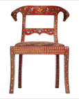 Pair of Red Vintage Armless Chairs with Floral Design & Ram Heads-3. Asian & Chinese Furniture, Art, Antiques, Vintage Home Décor for sale at FEA Home