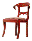 Pair of Red Vintage Armless Chairs with Floral Design & Ram Heads-1. Asian & Chinese Furniture, Art, Antiques, Vintage Home Décor for sale at FEA Home