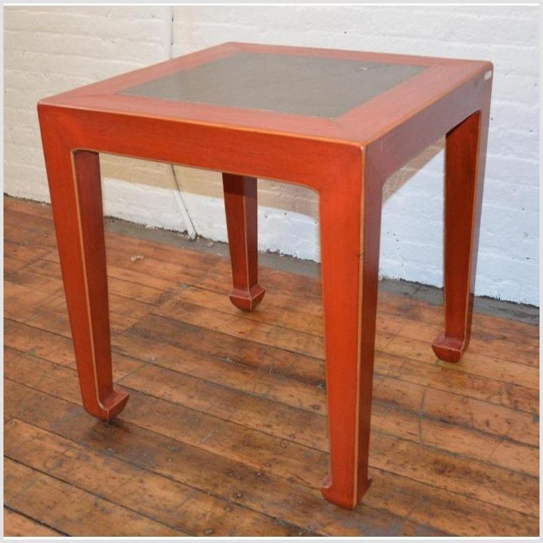 Red Side Table with Inset Floor Tile (Pair)-3. Asian & Chinese Furniture, Art, Antiques, Vintage Home Décor for sale at FEA Home
