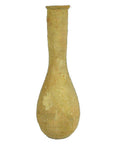 Beige ceramic Roman lacrimarium bottle with narrow neck, rounded base, and small rim on white background.